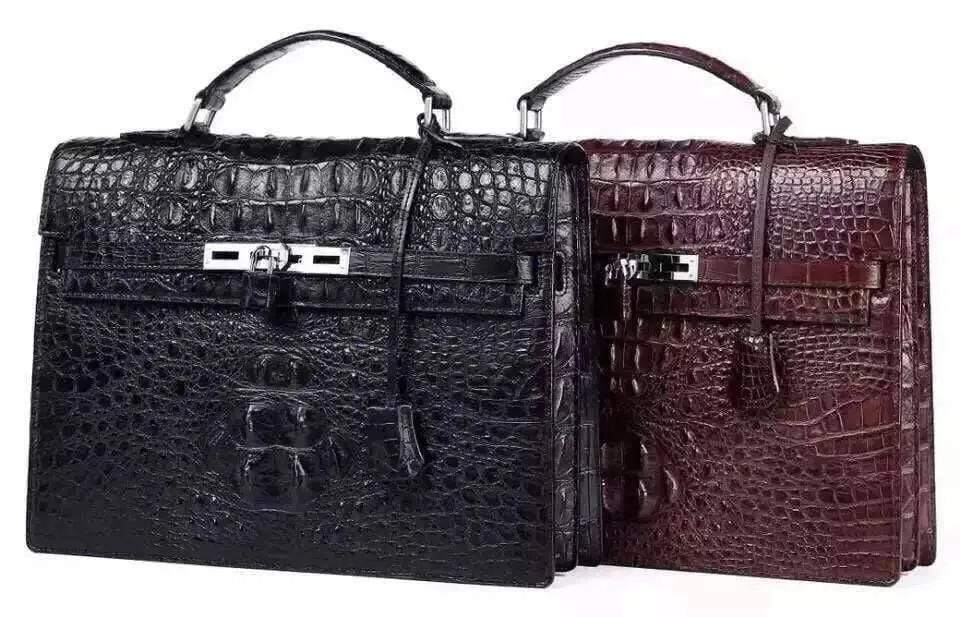 Mens Genuine Crocodile Skin Bone Leather Briefcas