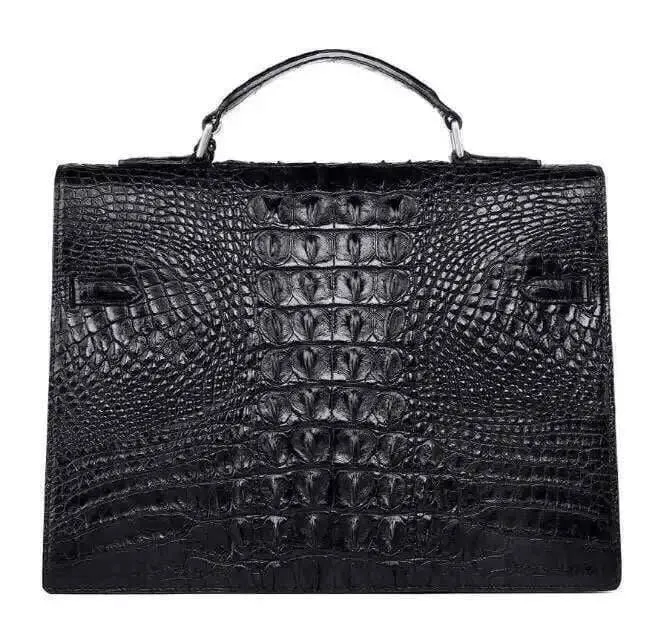 Mens Genuine Crocodile Skin Bone Leather Briefcas