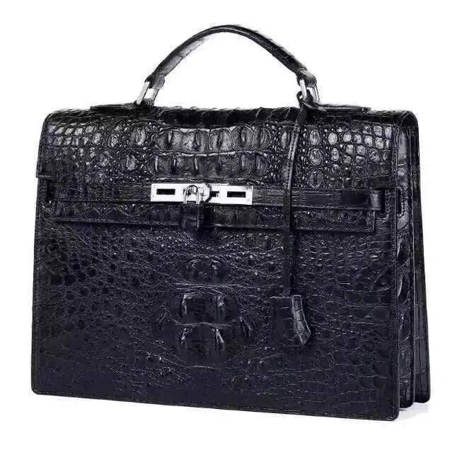 Mens Genuine Crocodile Skin Bone Leather Briefcas