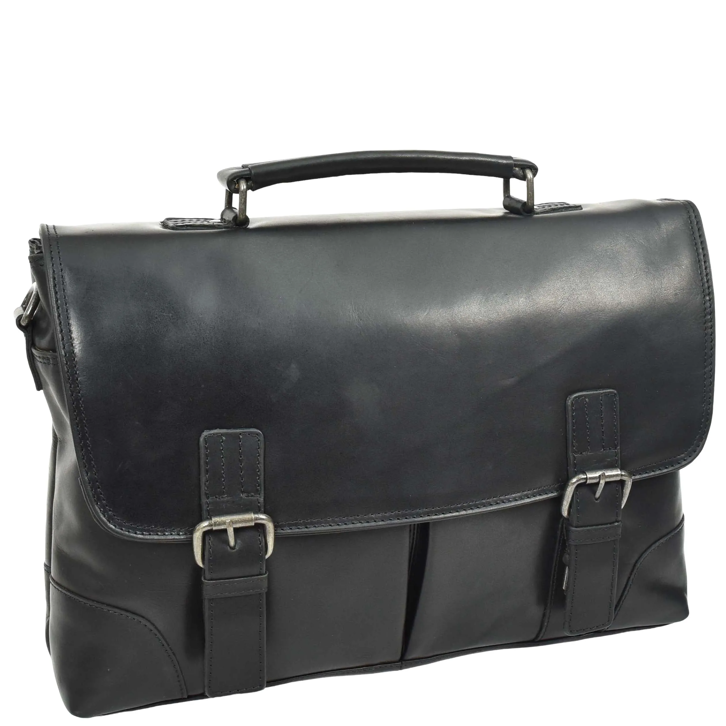 Mens Real Cowhide Leather Briefcase Soft Satchel Office Bag Roy Black