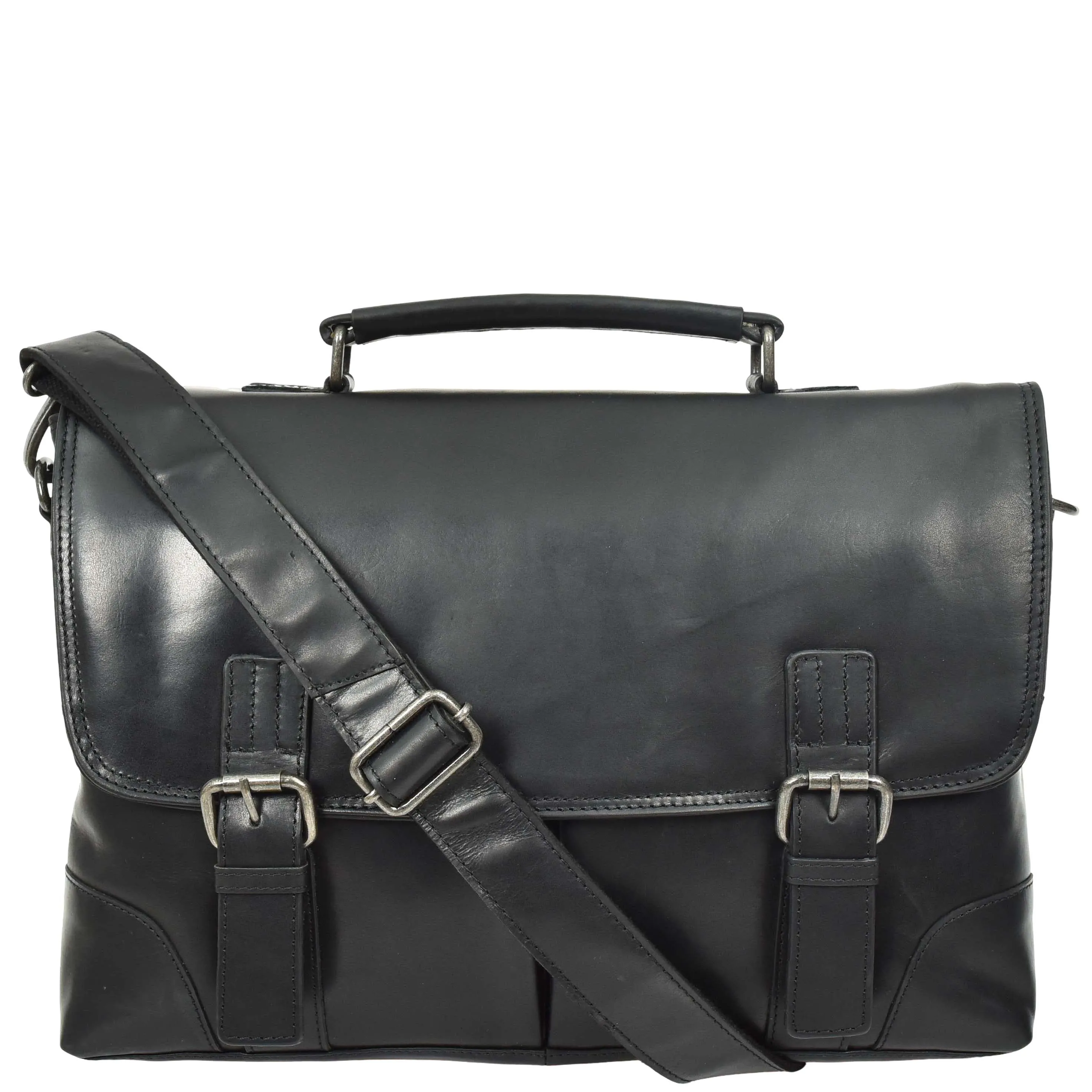 Mens Real Cowhide Leather Briefcase Soft Satchel Office Bag Roy Black