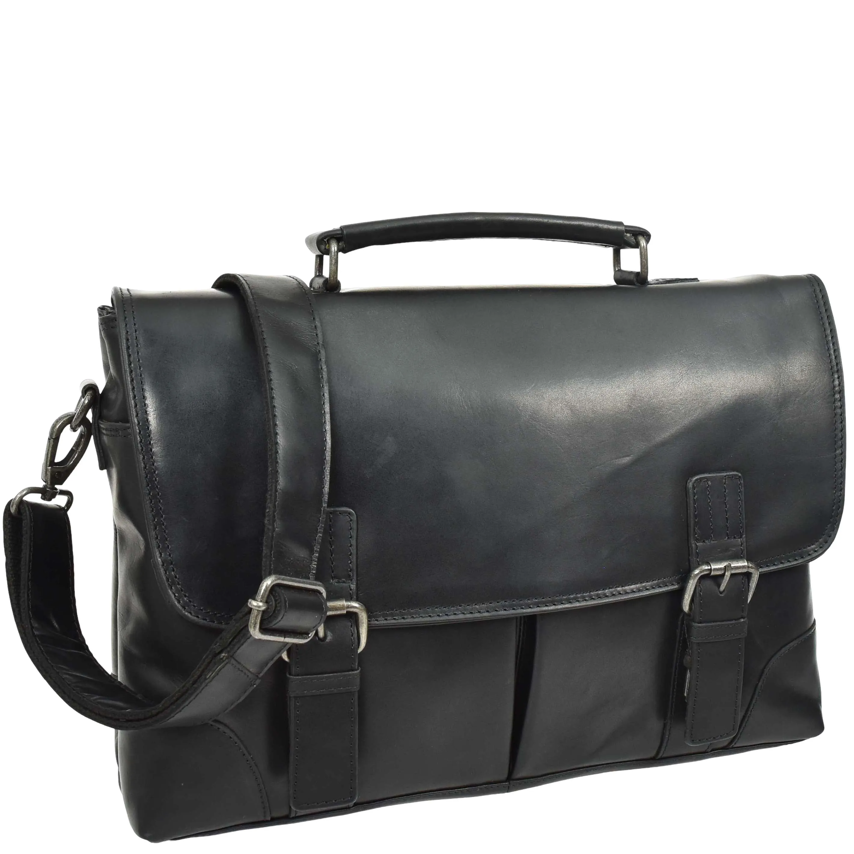 Mens Real Cowhide Leather Briefcase Soft Satchel Office Bag Roy Black