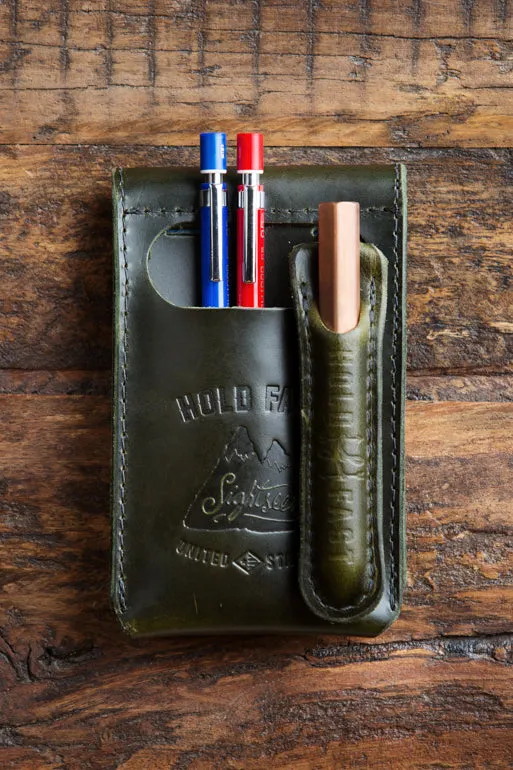 Mini EDC Fieldbook | Leather Journal Cover and Pen Caddy for Every Day Carry