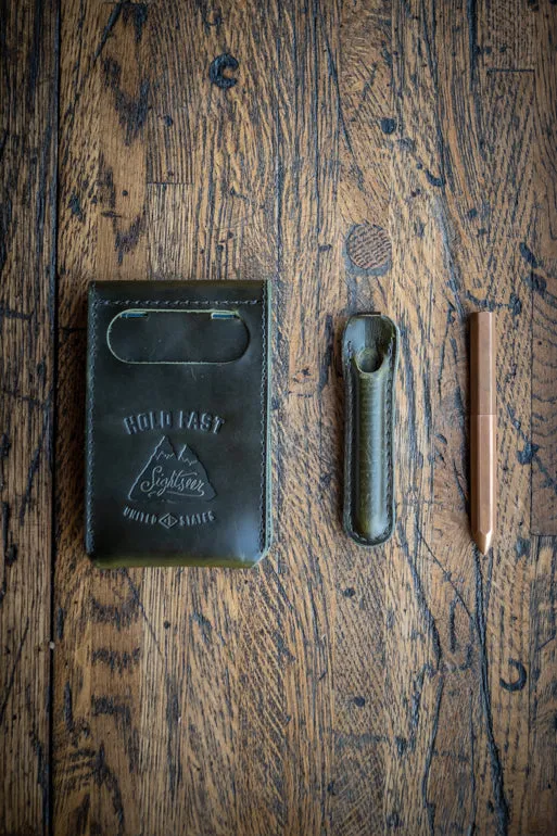 Mini EDC Fieldbook | Leather Journal Cover and Pen Caddy for Every Day Carry