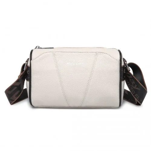 Miss Lulu Genuine Leather Crossbody Bag - Elegant Wide Strap Crossbody in Beige for Daily & Special Use