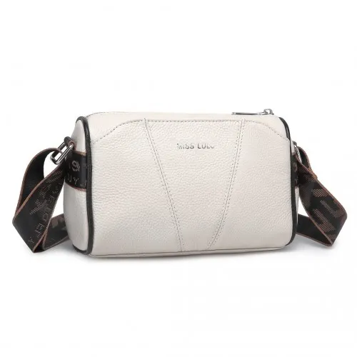 Miss Lulu Genuine Leather Crossbody Bag - Elegant Wide Strap Crossbody in Beige for Daily & Special Use