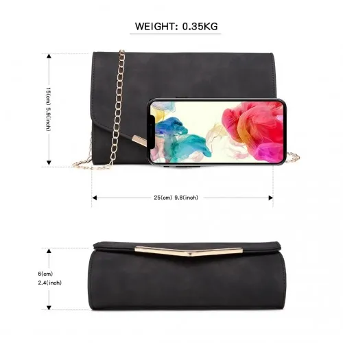 Miss Lulu Leather Look Envelope Clutch Bag - Black | Versatile Compact Crossbody Bag