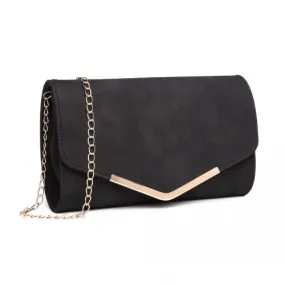 Miss Lulu Leather Look Envelope Clutch Bag - Black | Versatile Compact Crossbody Bag