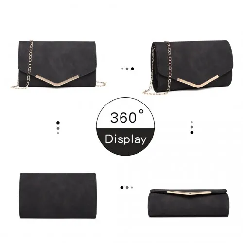 Miss Lulu Leather Look Envelope Clutch Bag - Black | Versatile Compact Crossbody Bag