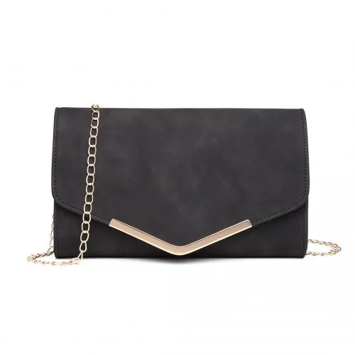 Miss Lulu Leather Look Envelope Clutch Bag - Black | Versatile Compact Crossbody Bag