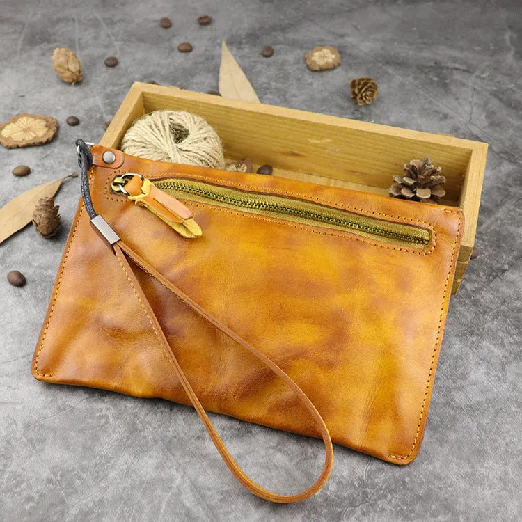 Original Leather Handmade Clutch bag Retro Zipper Envelope Bag