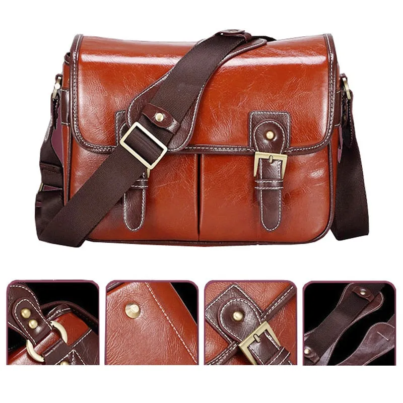 Photo Luxury Camera Stylish Fashion Retro PU Leather Case Handbag Waterproof Shoulder Messenger DSLR Bag for Canon Nikon Sony L