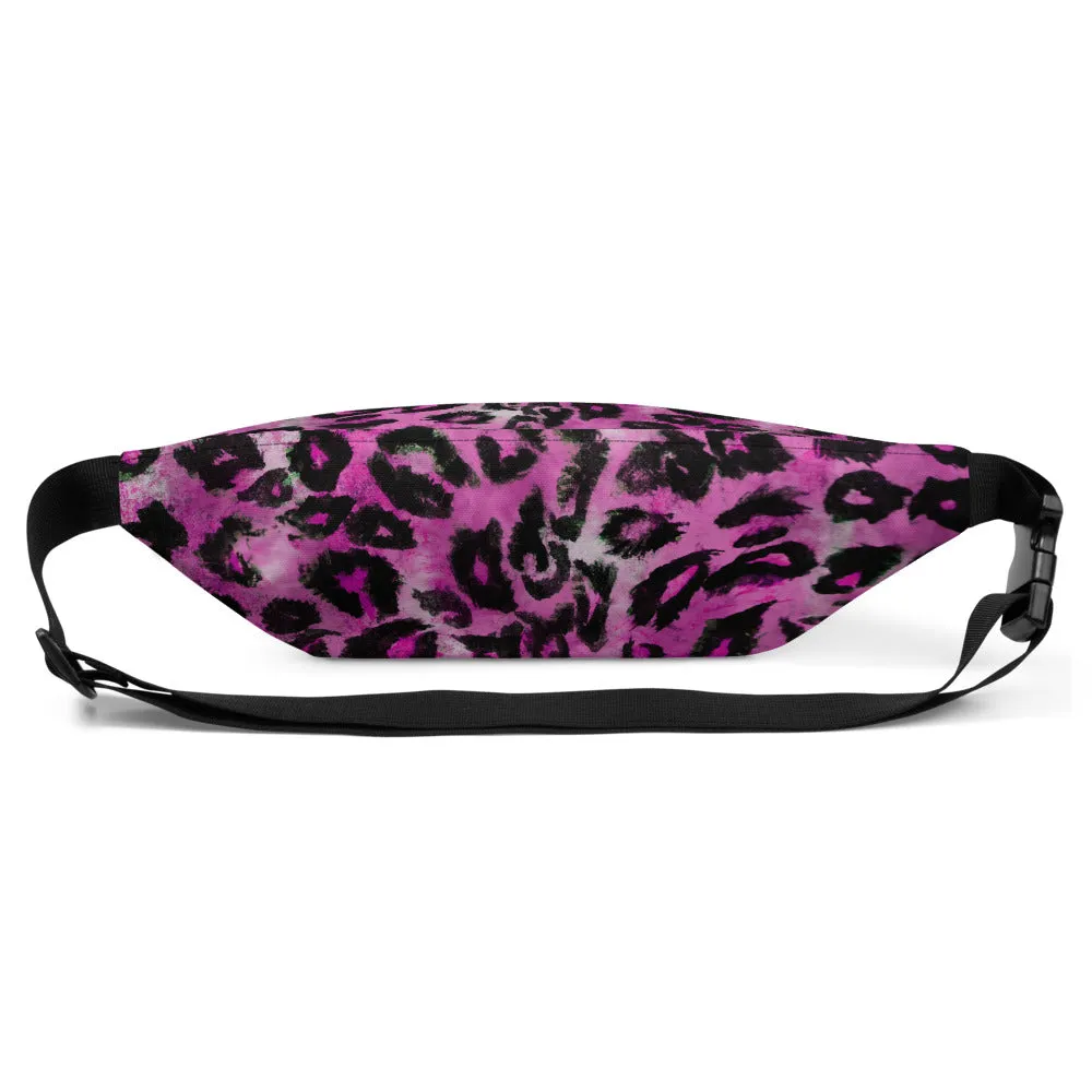 Pink Leopard Fanny Pack, Animal Print Designer Fanny Pack Over The Shoulder Bag- Made in USA/EU