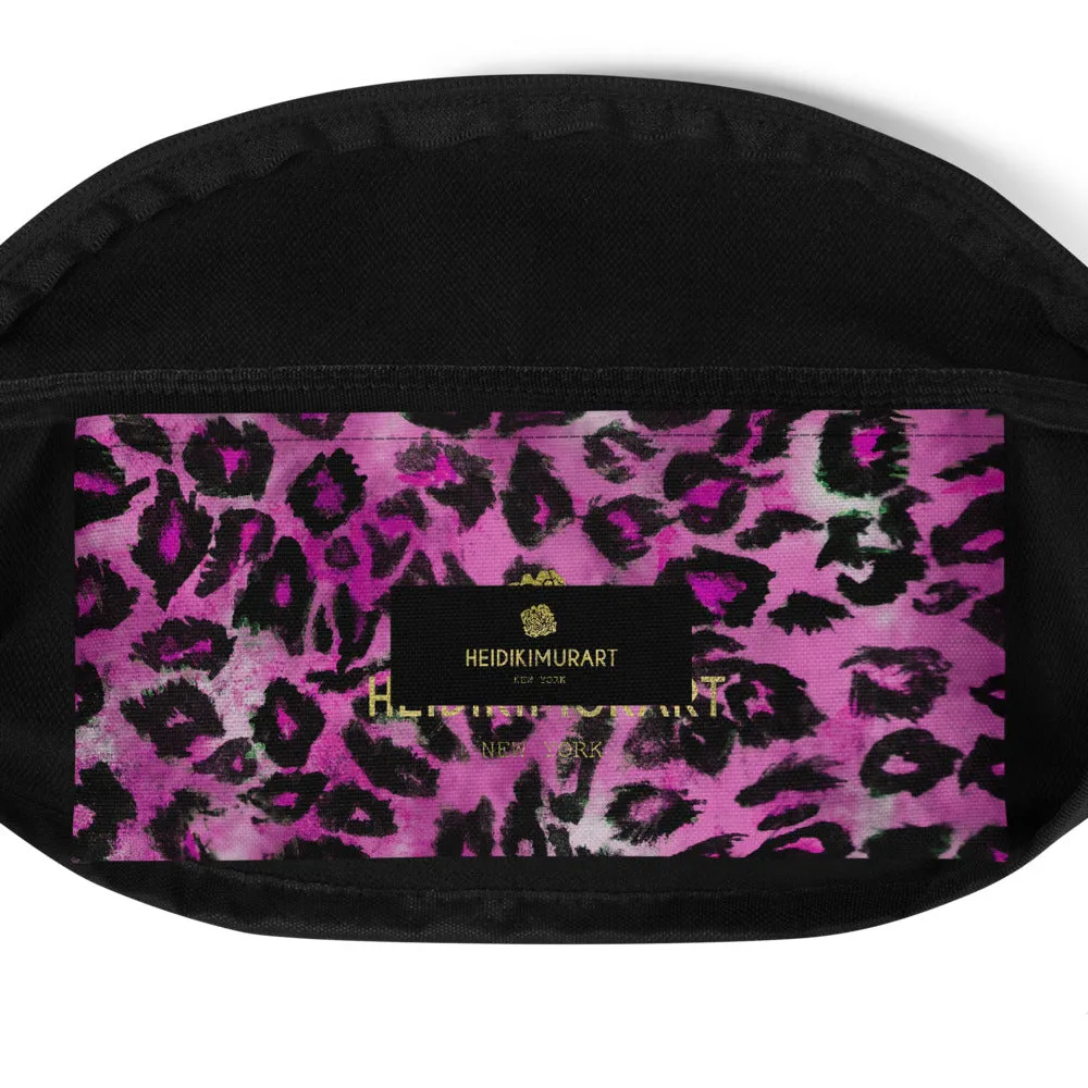 Pink Leopard Fanny Pack, Animal Print Designer Fanny Pack Over The Shoulder Bag- Made in USA/EU