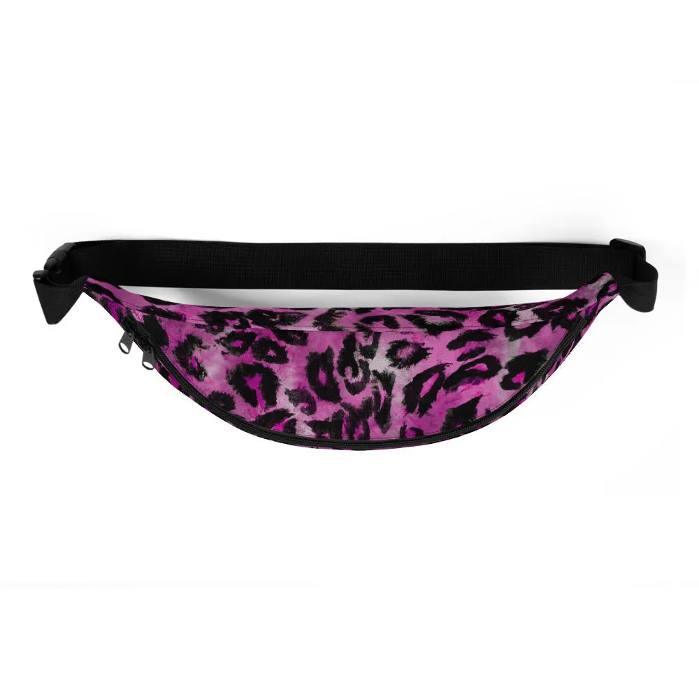 Pink Leopard Fanny Pack, Animal Print Designer Fanny Pack Over The Shoulder Bag- Made in USA/EU