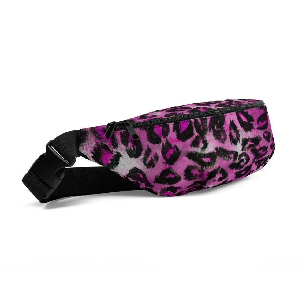 Pink Leopard Fanny Pack, Animal Print Designer Fanny Pack Over The Shoulder Bag- Made in USA/EU