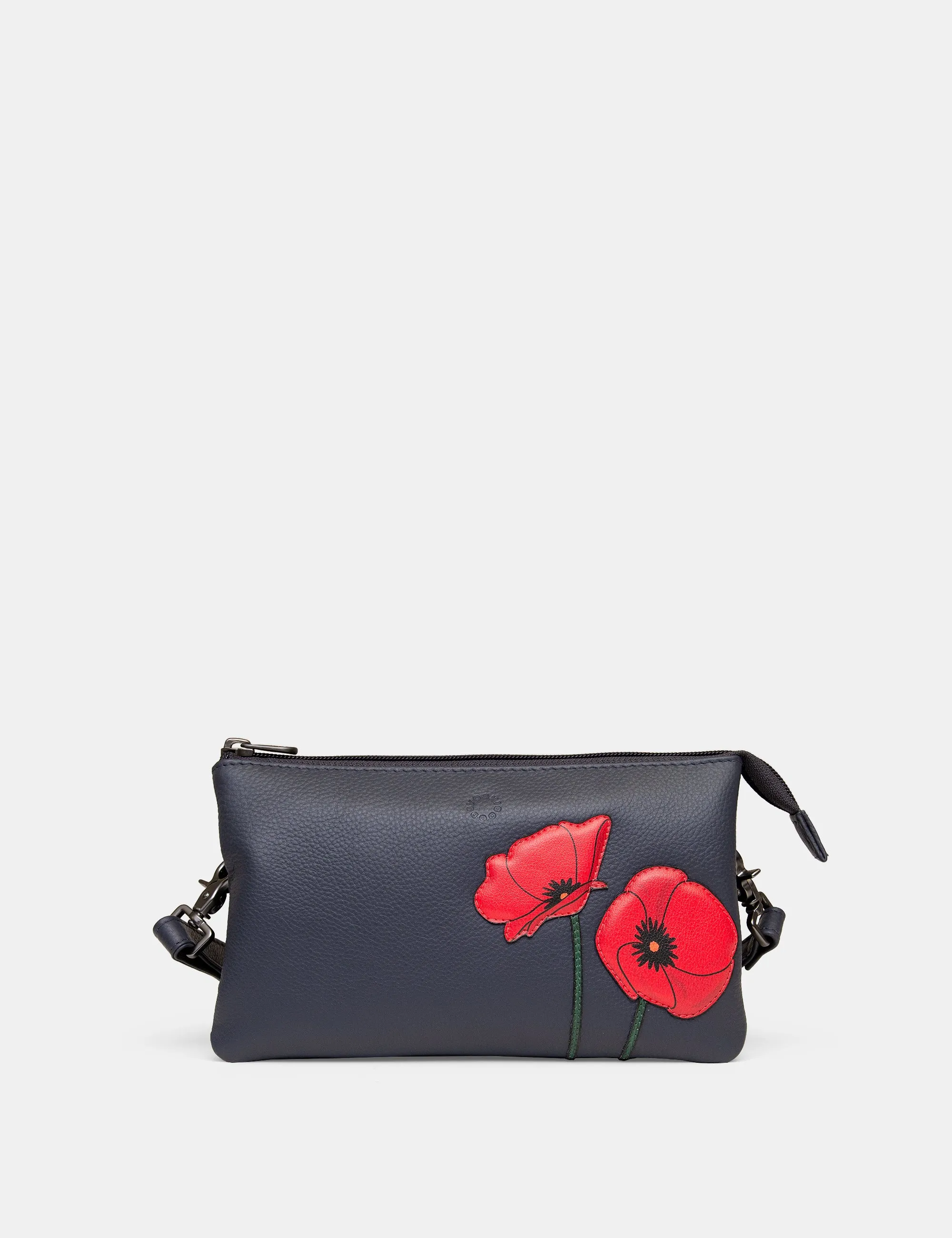 Poppy Flower Navy Leather Multiway Cross Body Bag