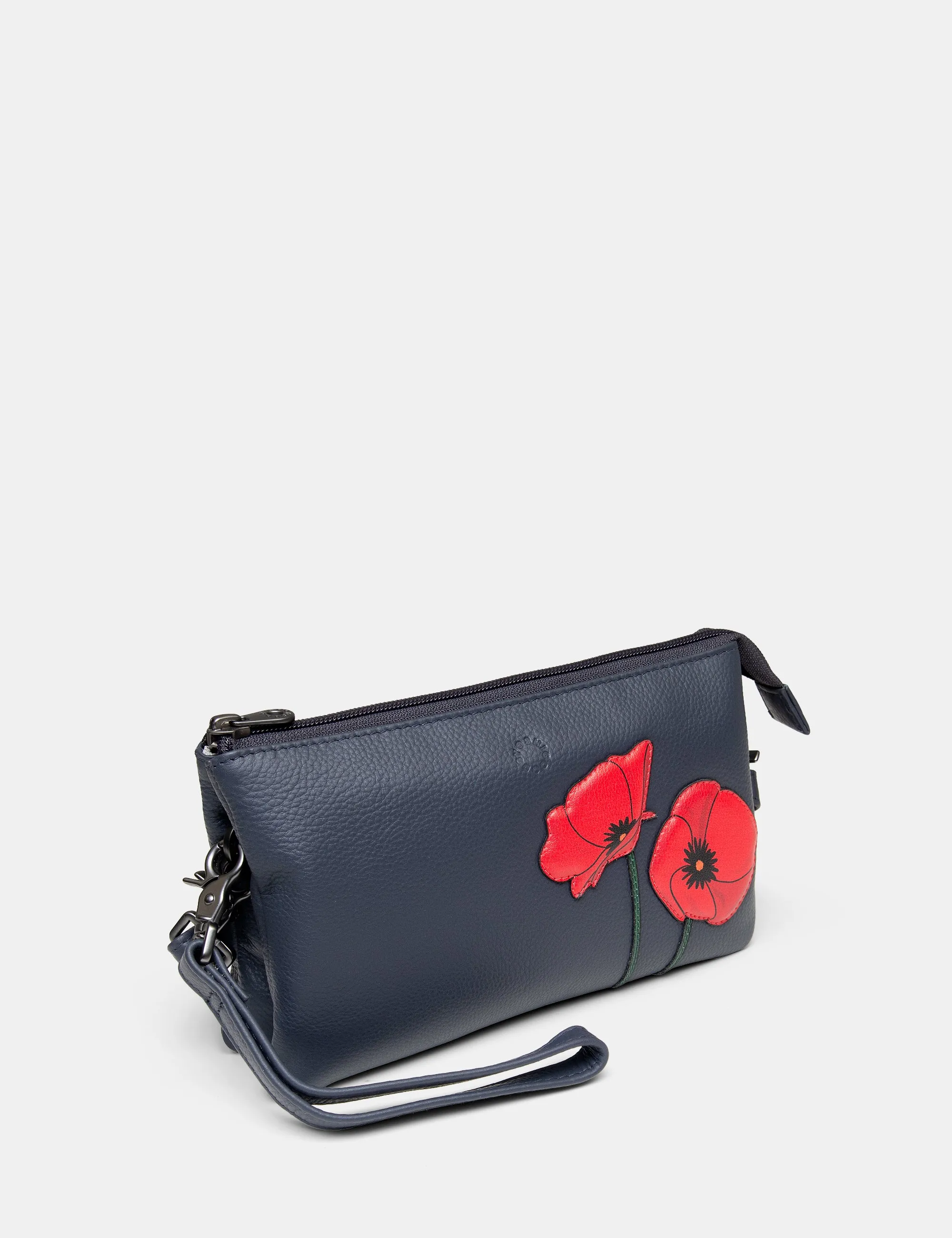 Poppy Flower Navy Leather Multiway Cross Body Bag