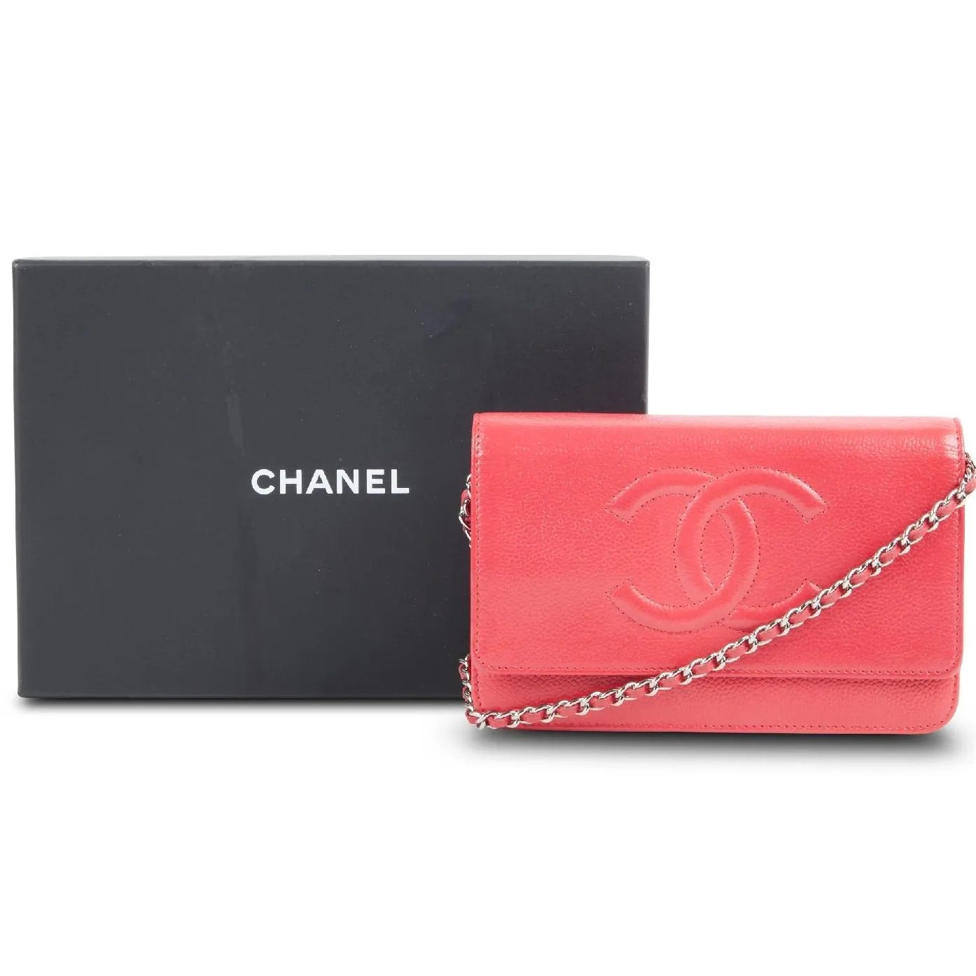 Pre-Owned Chanel CC Caviar Leather Wallet on Chain Crossbody Bag