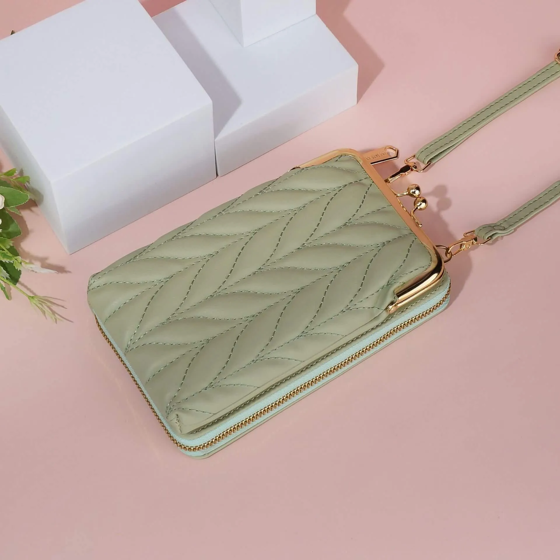 Premium Leaf Design Leather Crossbody Bag