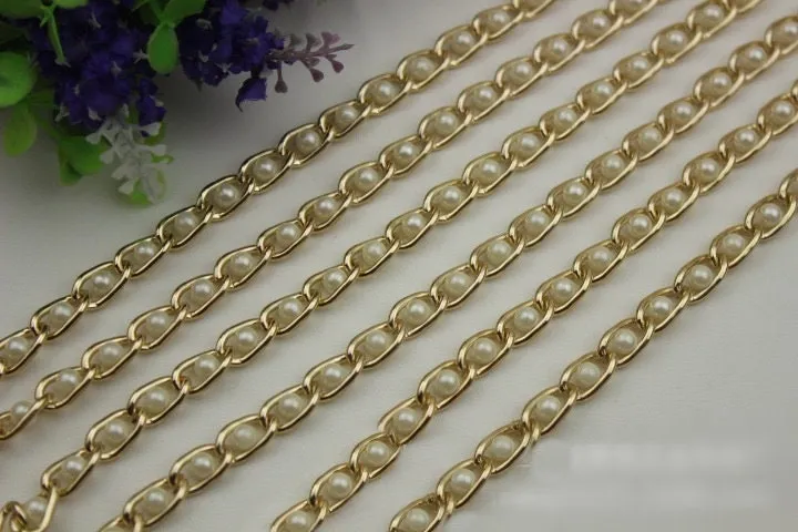 Purse Chain Bag Hardware Metal Crossbody Light Gold Pearls Brass Vintage Strap Handle Handbag Curb Clutch Making Metal 90cm 35"