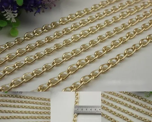 Purse Chain Bag Hardware Metal Crossbody Light Gold Pearls Brass Vintage Strap Handle Handbag Curb Clutch Making Metal 90cm 35"