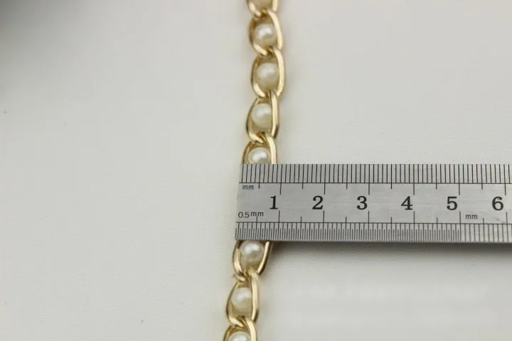 Purse Chain Bag Hardware Metal Crossbody Light Gold Pearls Brass Vintage Strap Handle Handbag Curb Clutch Making Metal 90cm 35"