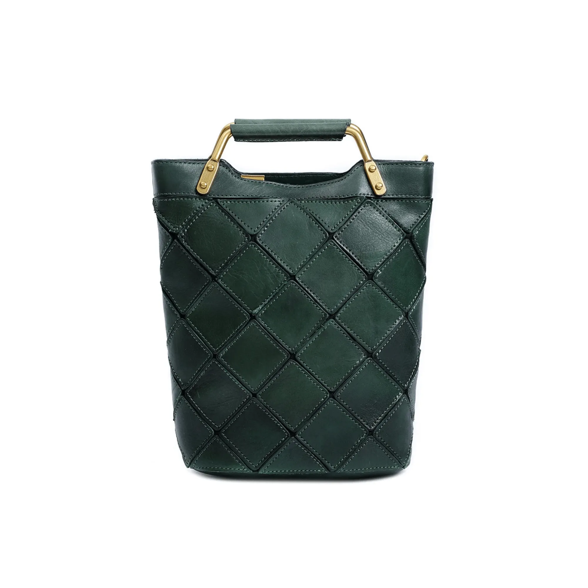 "Retro-Plaid" Genuine Leather Shoulder Handbag