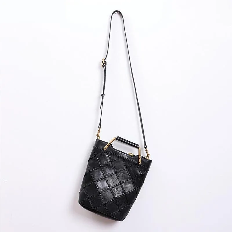 "Retro-Plaid" Genuine Leather Shoulder Handbag