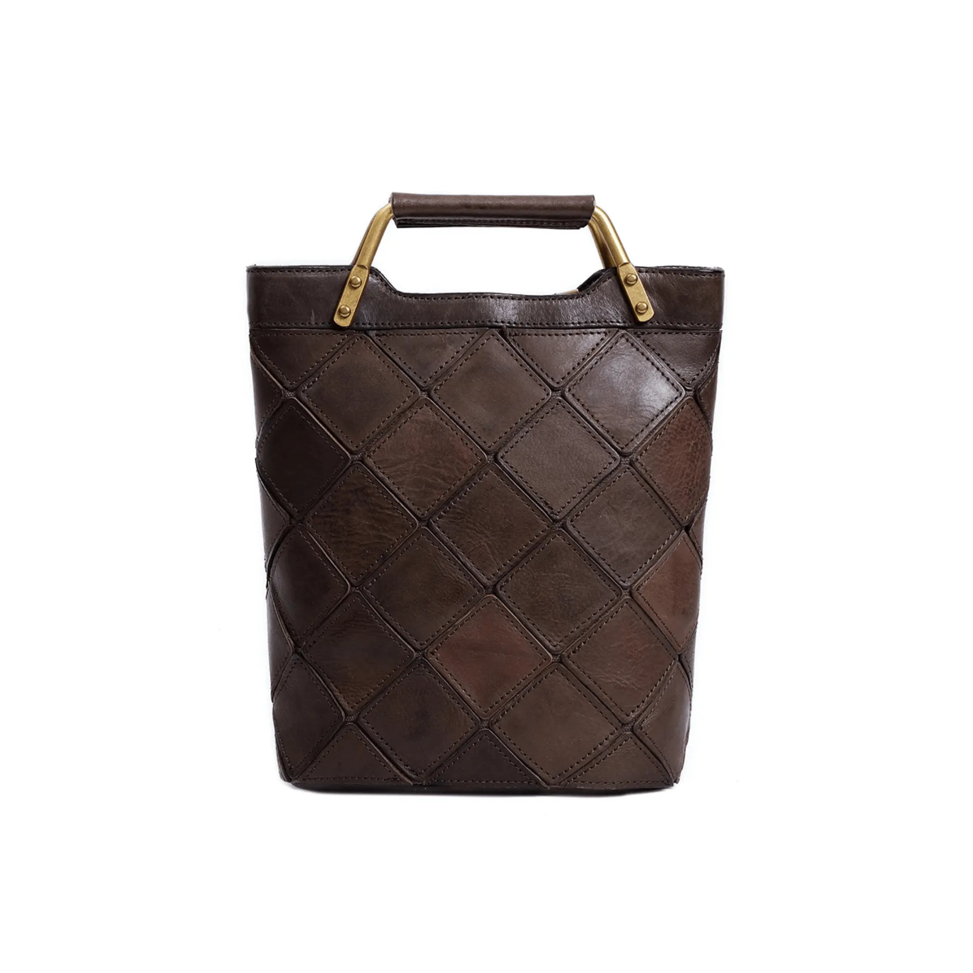 "Retro-Plaid" Genuine Leather Shoulder Handbag