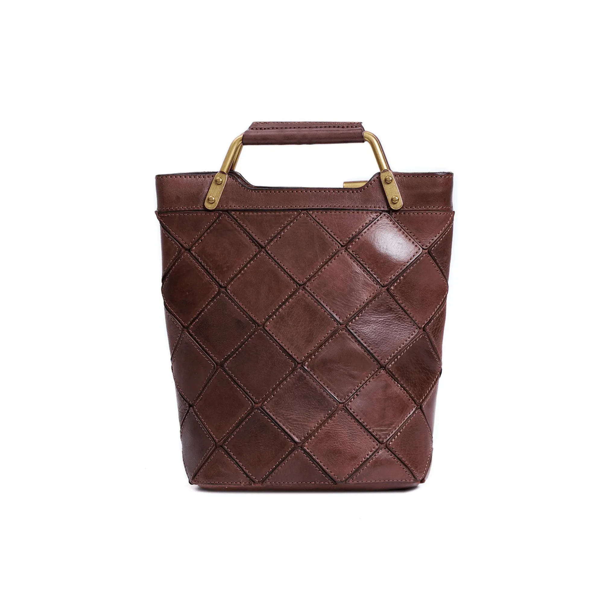 "Retro-Plaid" Genuine Leather Shoulder Handbag