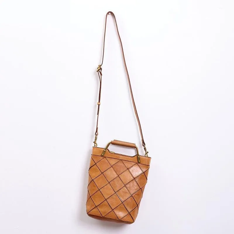 "Retro-Plaid" Genuine Leather Shoulder Handbag