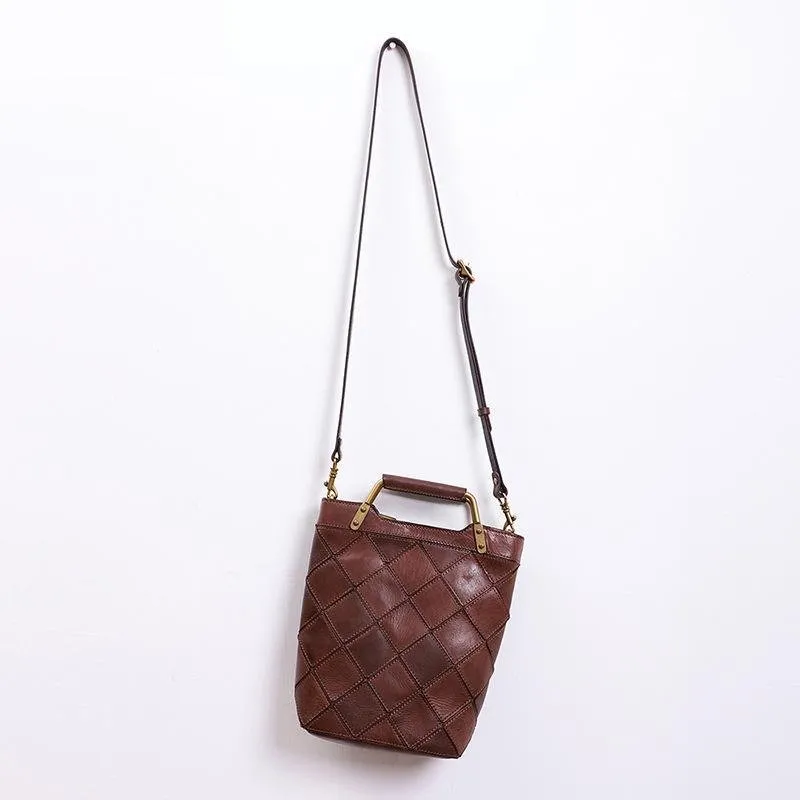 "Retro-Plaid" Genuine Leather Shoulder Handbag