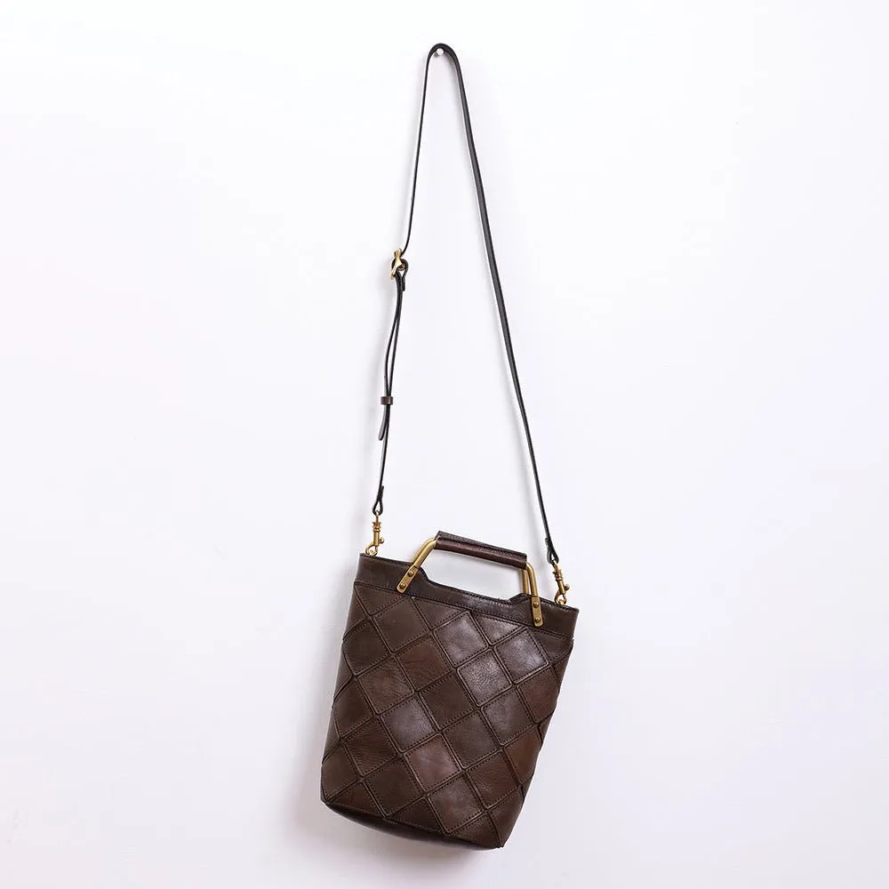 "Retro-Plaid" Genuine Leather Shoulder Handbag