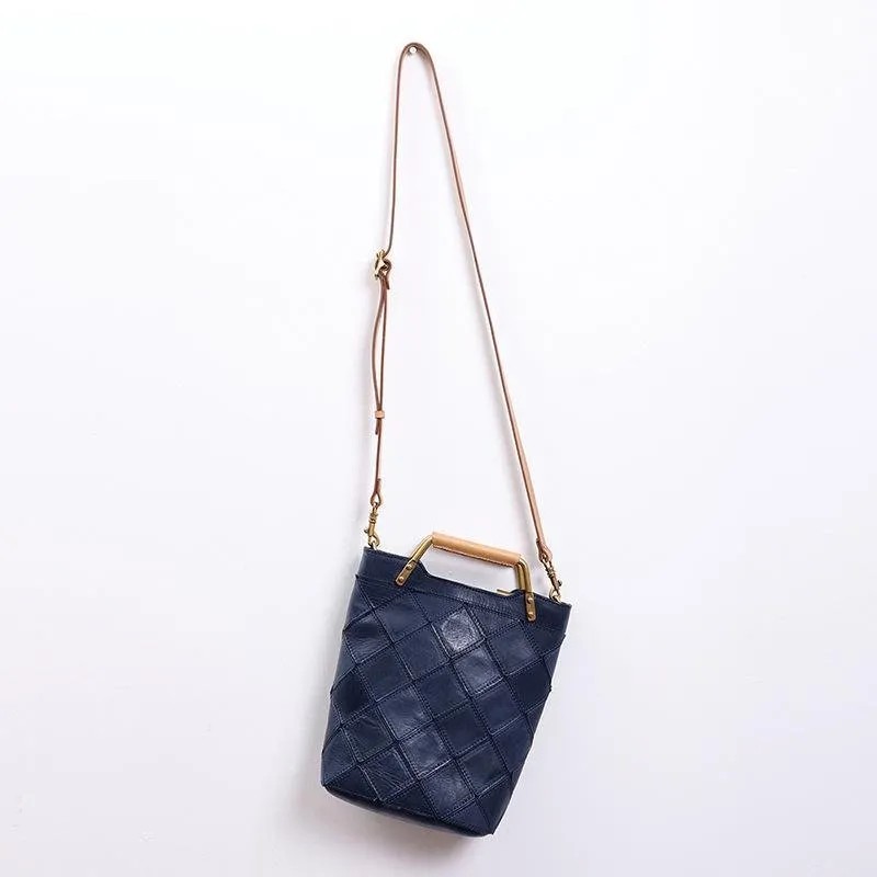 "Retro-Plaid" Genuine Leather Shoulder Handbag