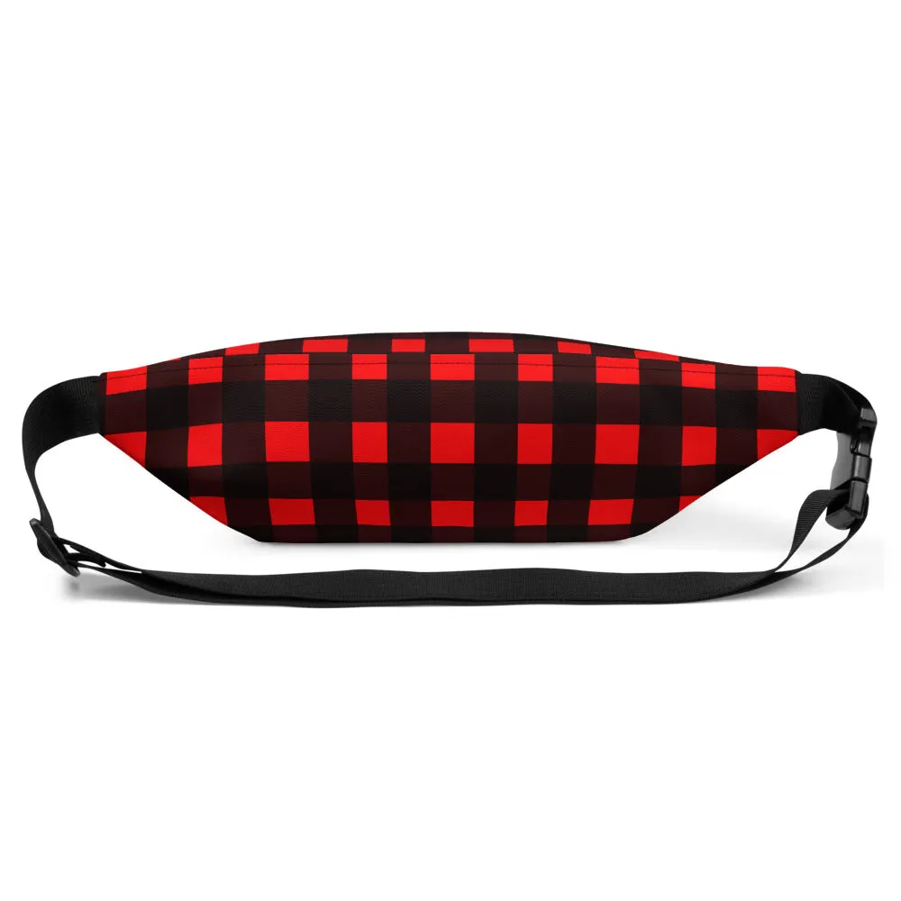 Red Buffalo Fanny Pack, Plaid Print Canadian Style Belt Bag Fanny Pack Belt Waist Bag- Made in USA/EU