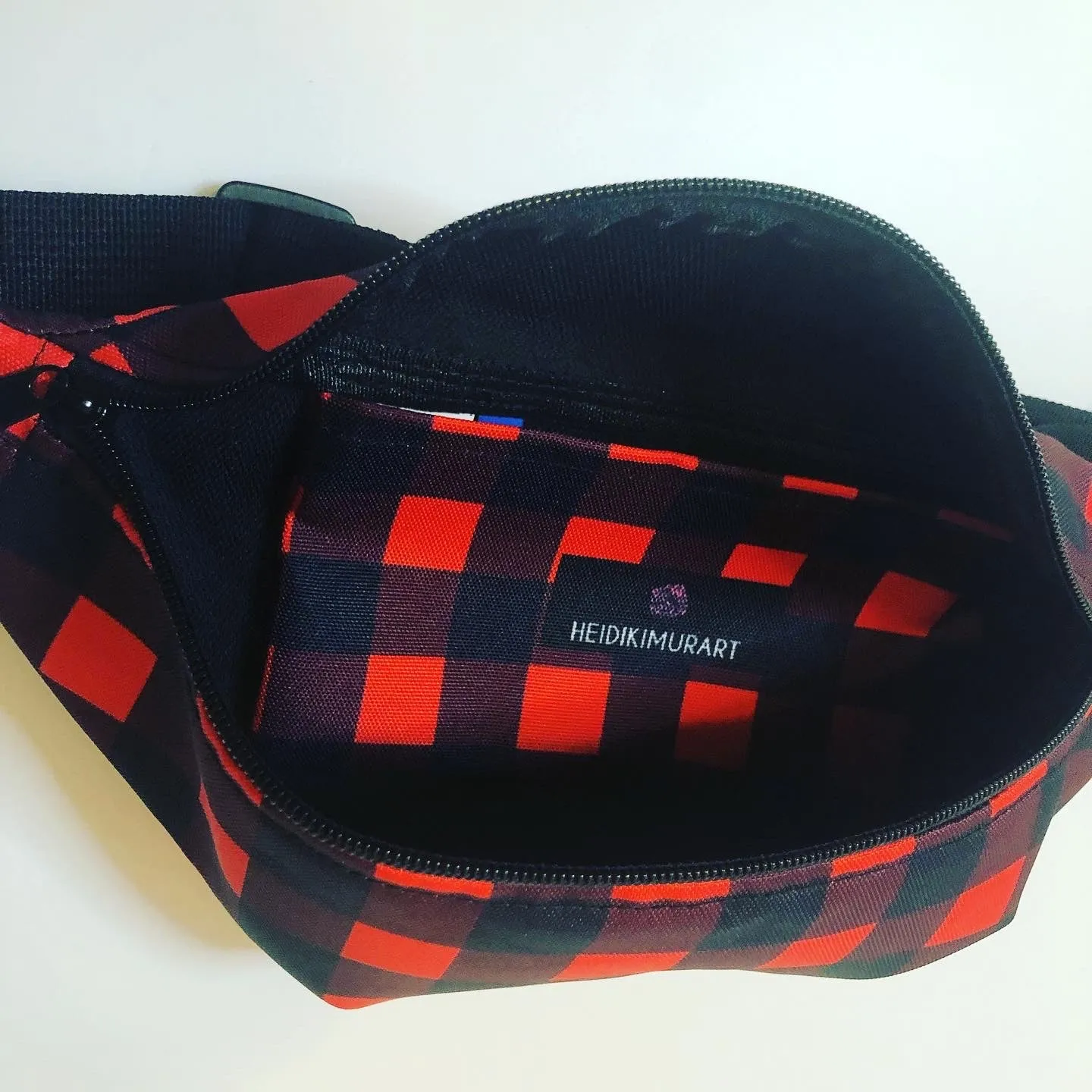 Red Buffalo Fanny Pack, Plaid Print Canadian Style Belt Bag Fanny Pack Belt Waist Bag- Made in USA/EU