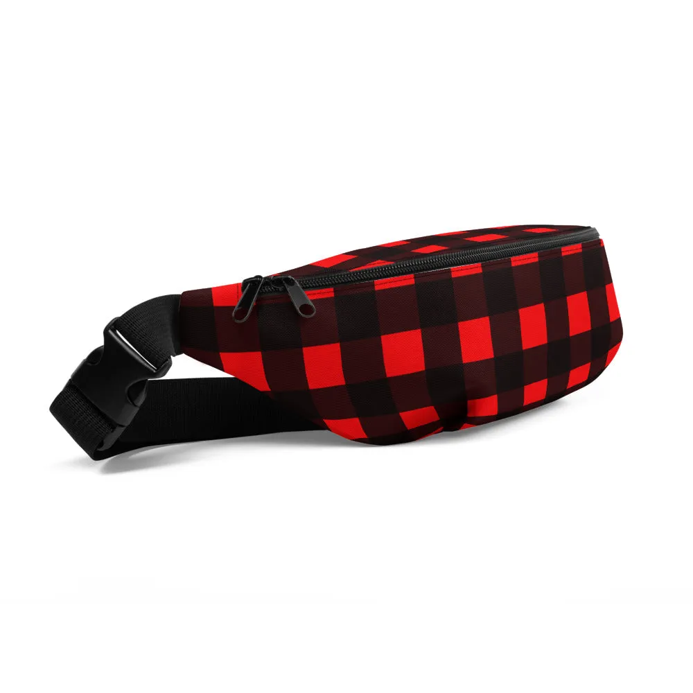 Red Buffalo Fanny Pack, Plaid Print Canadian Style Belt Bag Fanny Pack Belt Waist Bag- Made in USA/EU