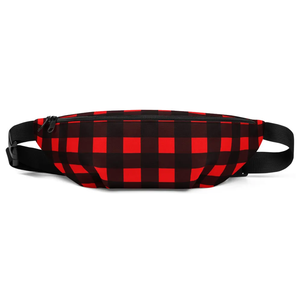 Red Buffalo Fanny Pack, Plaid Print Canadian Style Belt Bag Fanny Pack Belt Waist Bag- Made in USA/EU