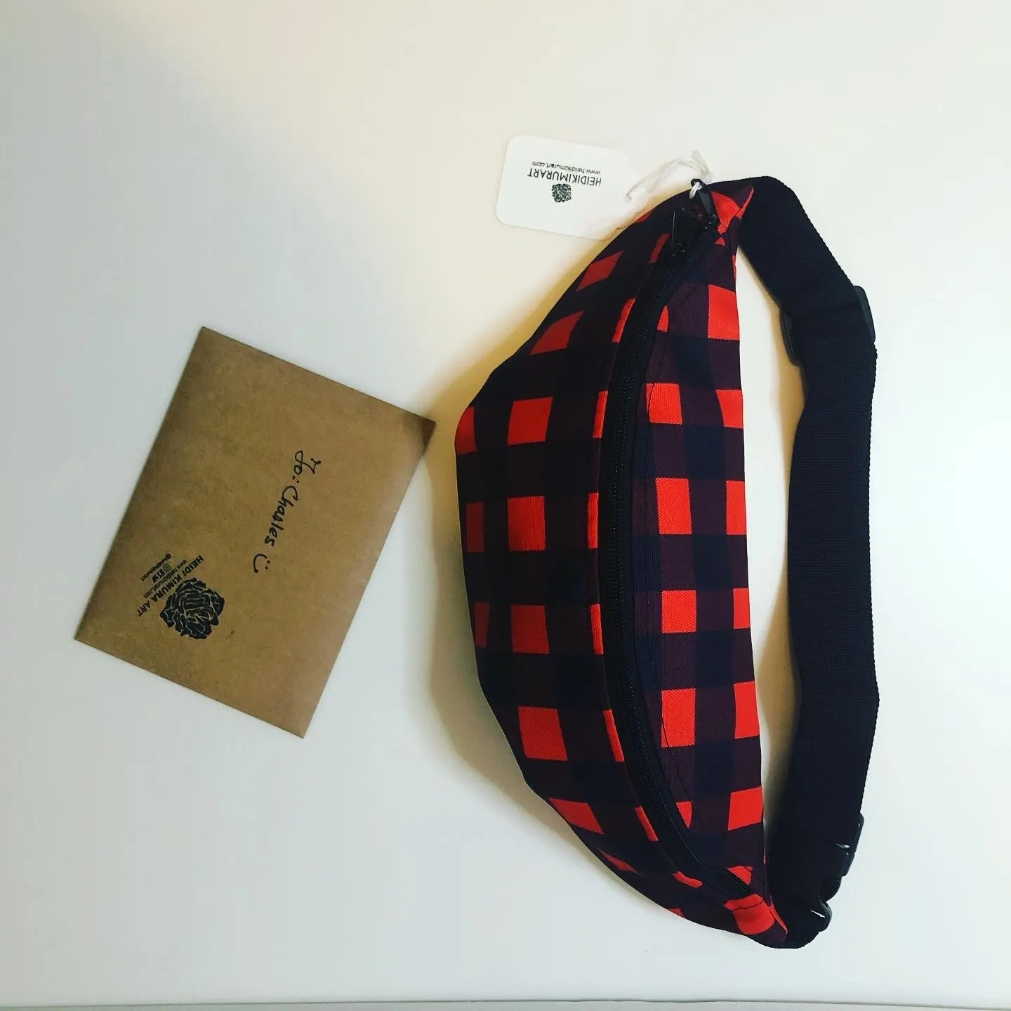 Red Buffalo Fanny Pack, Plaid Print Canadian Style Belt Bag Fanny Pack Belt Waist Bag- Made in USA/EU