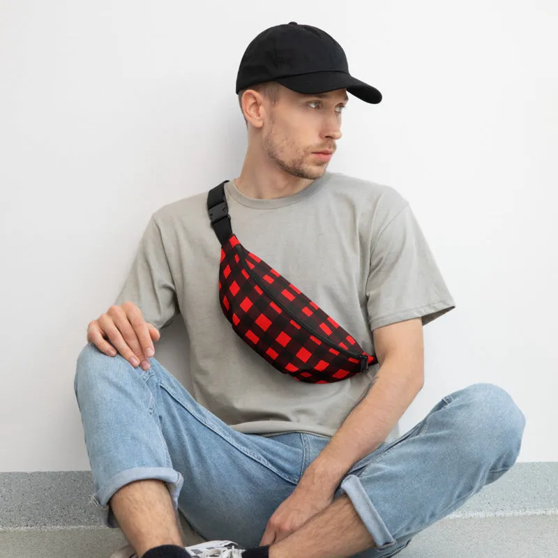 Red Buffalo Fanny Pack, Plaid Print Canadian Style Belt Bag Fanny Pack Belt Waist Bag- Made in USA/EU