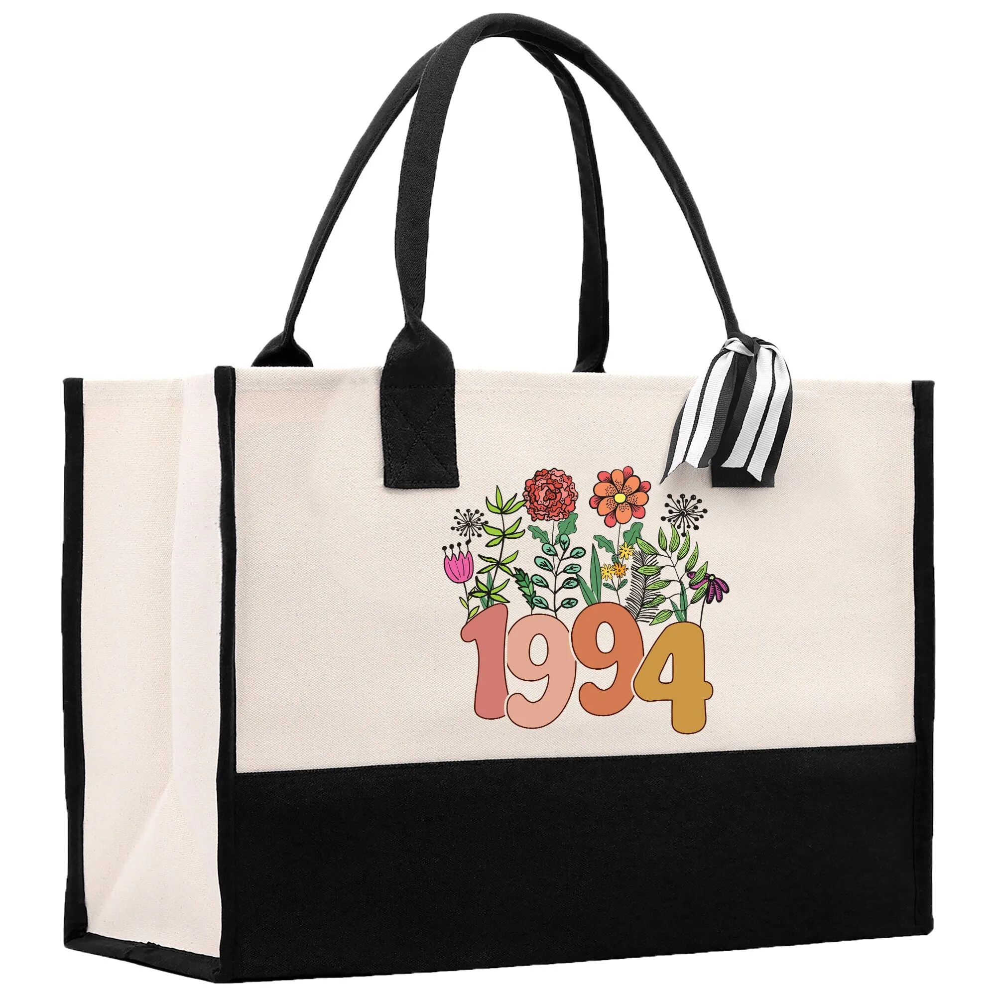 Retro Wildflower 30th Birthday Celebration Gift Canvas Tote Bag 30th Birthday Gift Tote Bag for Her Custom Birthday Gift (RWT1001)