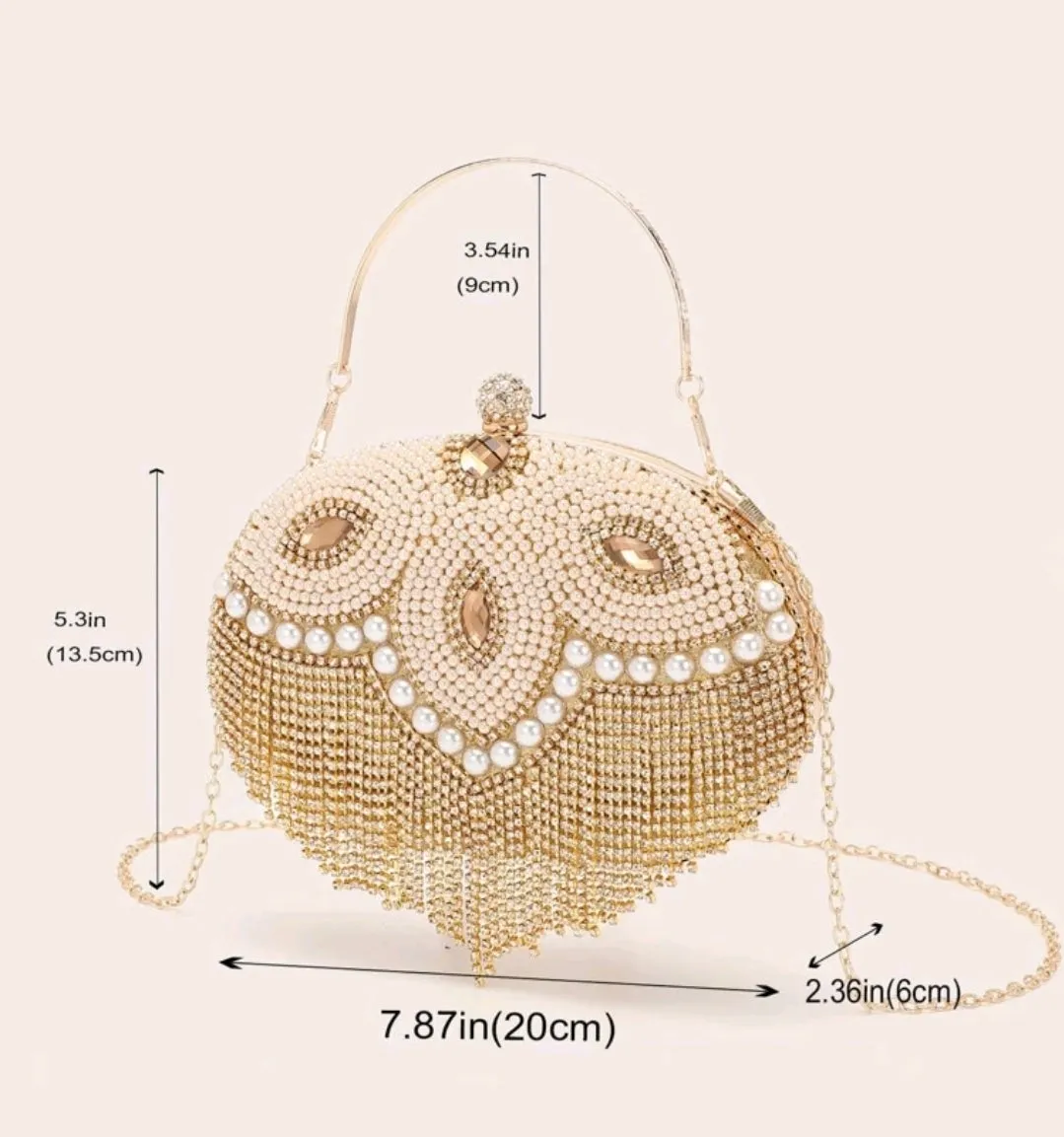 Rhinestone Decor Heart Design Novelty Clutch.