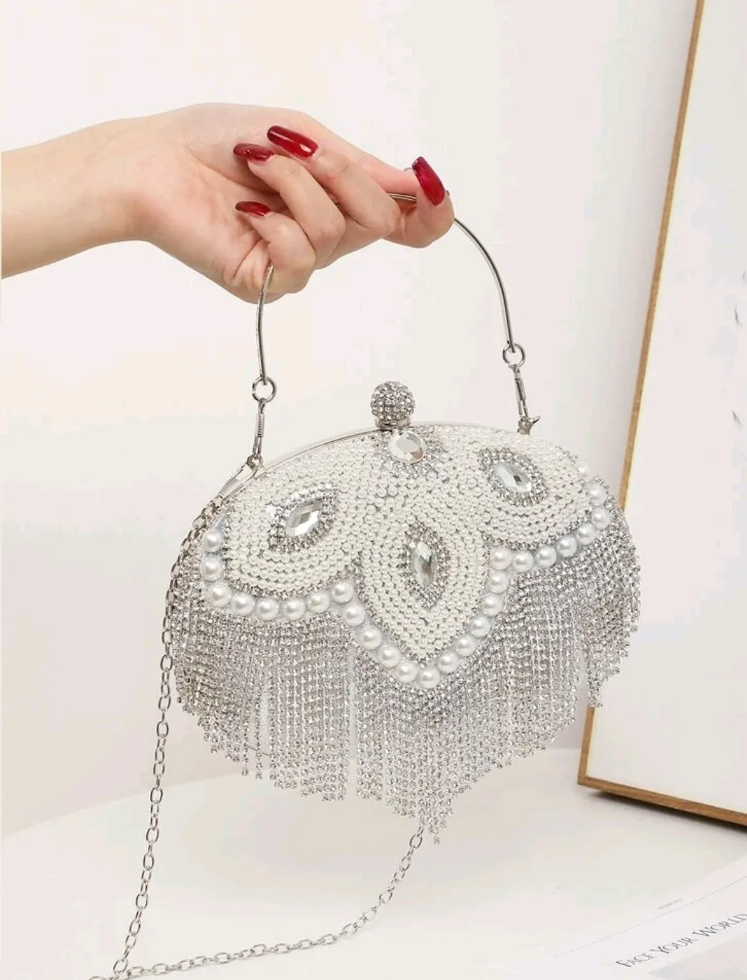 Rhinestone Decor Heart Design Novelty Clutch.