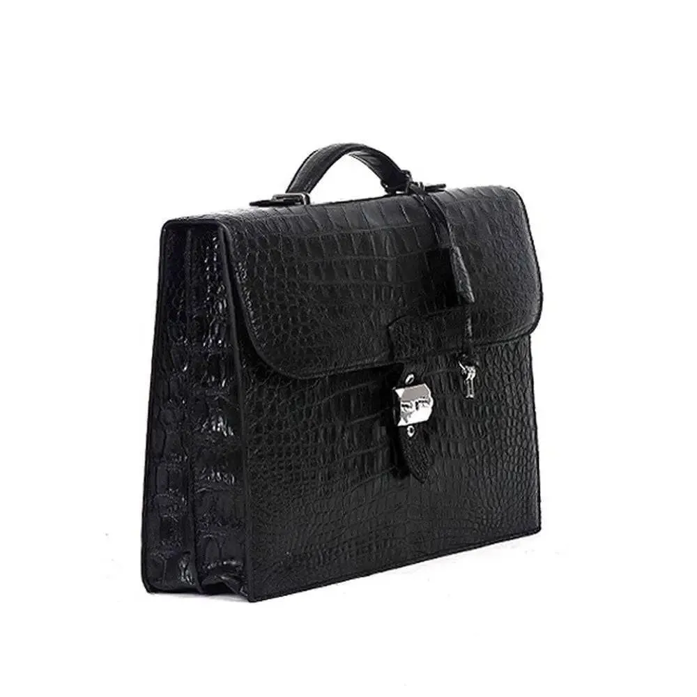 Rossie Viren Crocodile Leather Men's Briefcase Laptop With Password and  Lock Handbag