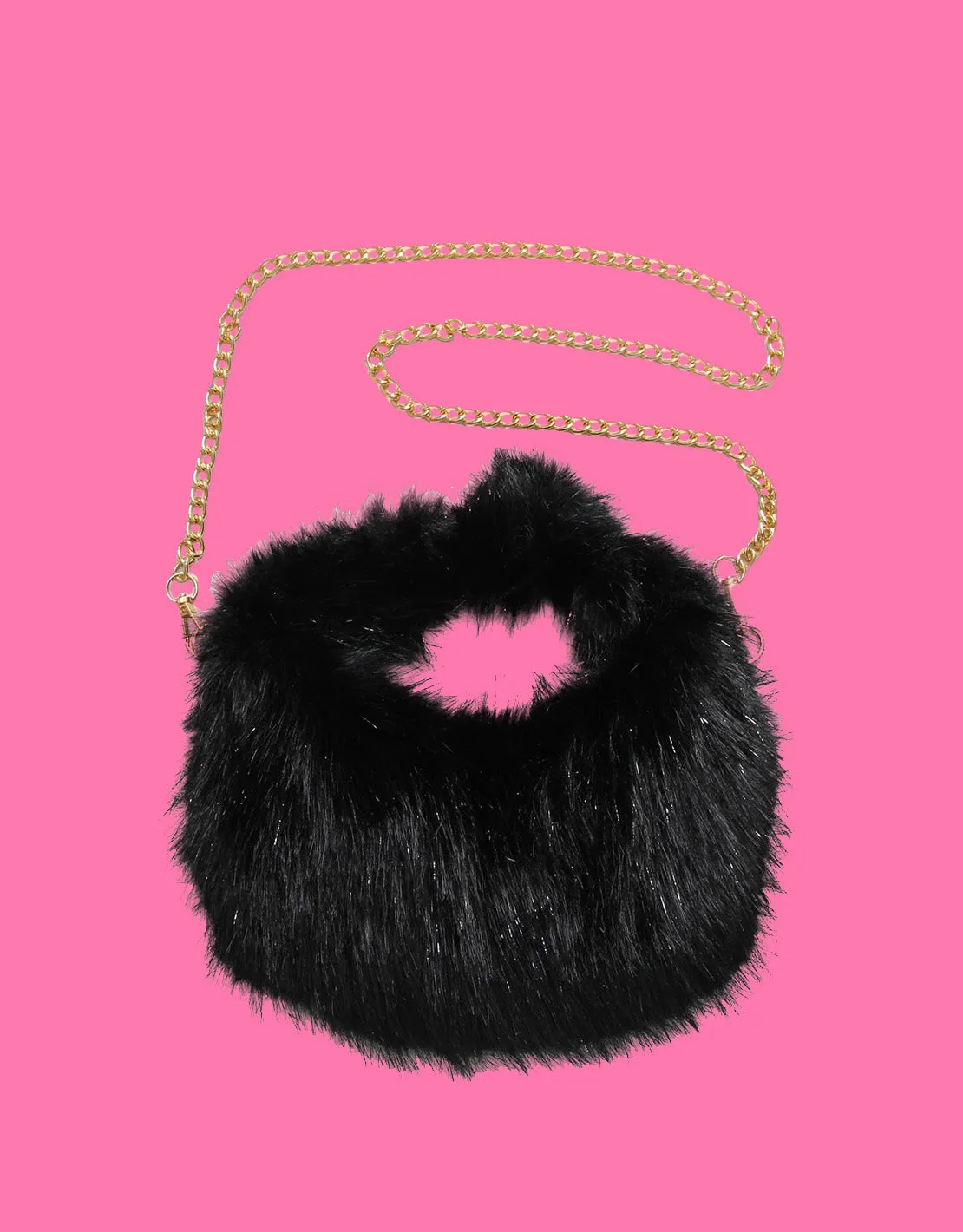 Round faux fur bag on a chain