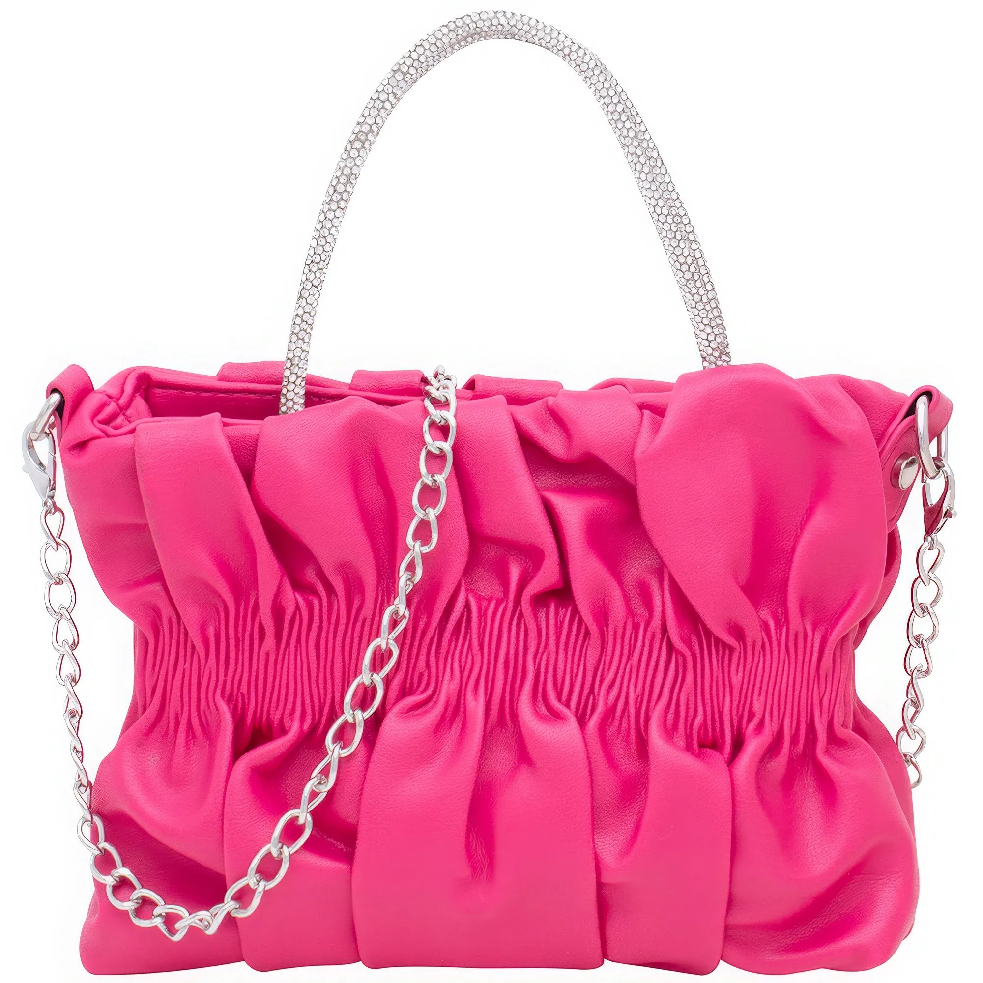 Ruched Rhinestone Handle  Bag