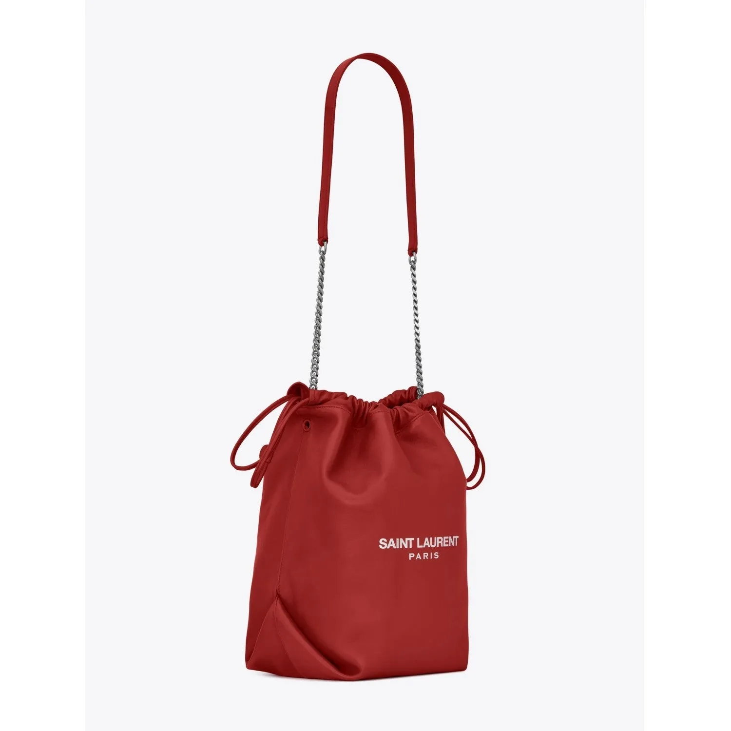 Saint Laurent Teddy Red Lambskin Leather Drawstring Bucket Bag 538447