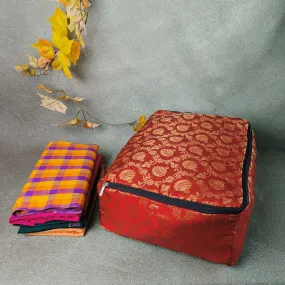 Saree Storage Bags Red With Golden Color in Pots Design