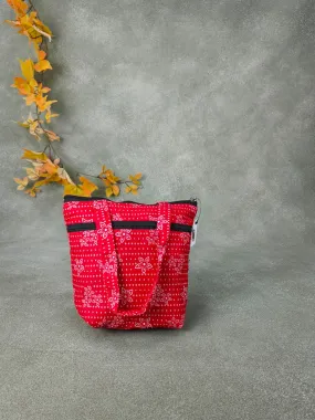 Small handbag Cherry red with Dotted Floral Patterns